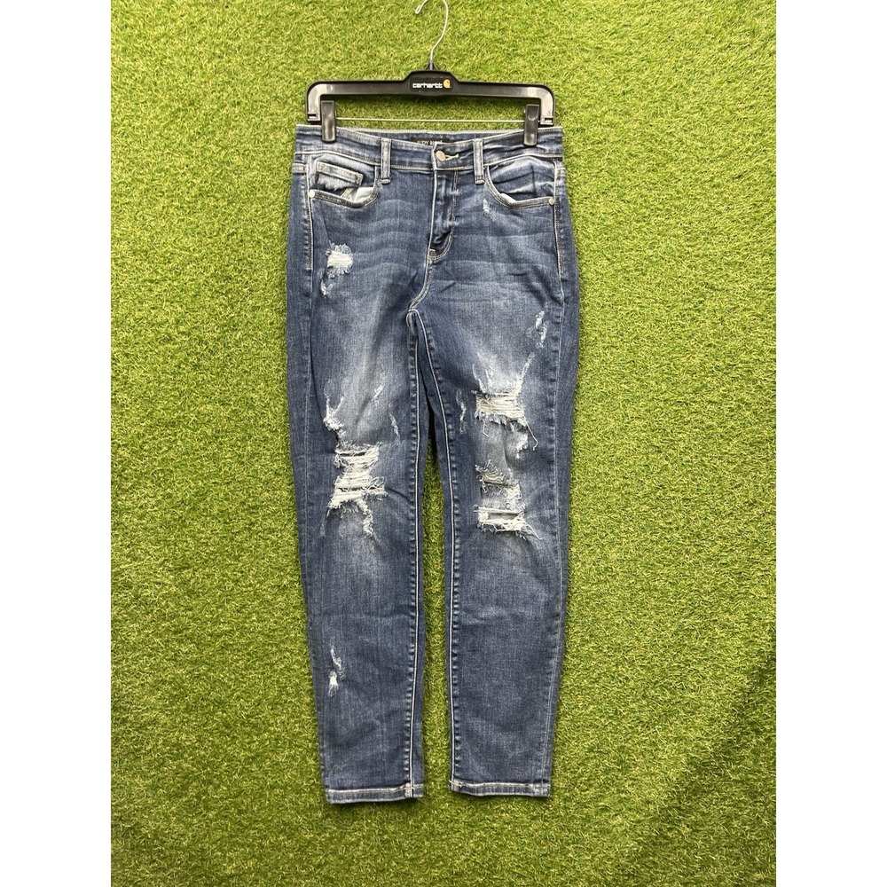Judy Blue Boyfriend Fit Jeans Womens 7/28 Distressed Dark Wash Denim JB82427
